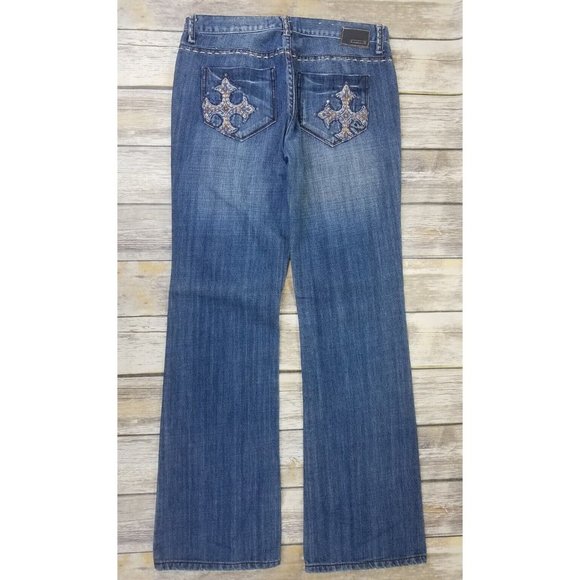 PETROL JEANS Denim Jenna Womens Size 29x34 Blue Distress’s Stud Casual Zip - Picture 5 of 13